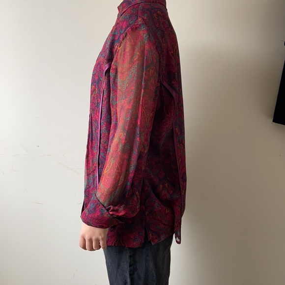 COLDWATER CREEK pink toned SILK sheer blouse LARGE - Picture 2 of 9